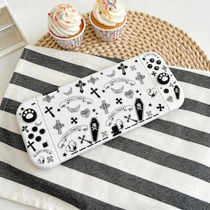 Funda para Switch 2 con diseño de ataúd cruzado gótico, funda OLED para Switch estilo emo oscuro kawaii, funda para Switch con diseño mágico blanco y negro, carcasa para Switch estilo gótico Y2K, regalo para gamers.