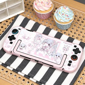 Kawaii Pink Anime Switch Case for Switch 1, Switch 2 & Switch OLED, Cute Yume Bunny Girl Console Cover, Pastel Gamer Accessory