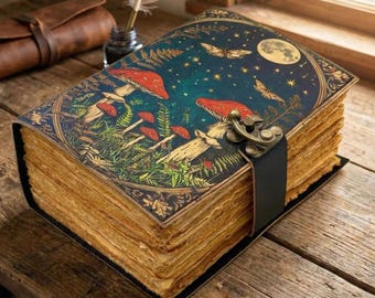 Diario in pelle di fungo / Grimorio vintage della foresta lunare, Libro delle ombre da 400 pagine