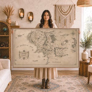 Middle Earth Map Print, Tolkien Inspired Vintage Cartography Poster (Canvas)
