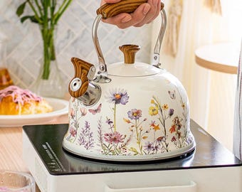 Floral Stainless Steel Whistling Kettle | Stove Top Teapot
