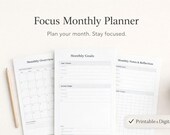 Focus Monthly Planner | Minimal Monthly Planner PDF | Monthly Goals, Habit Tracker & Reflection | Digital Download