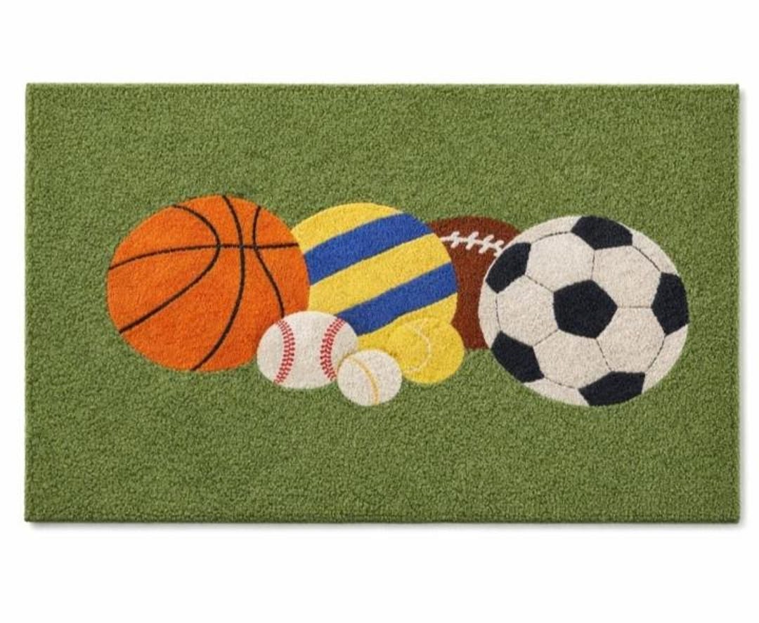 Hand Tufted Sports Balls Carpet, Kids Playroom Area Rug, Basketball ...