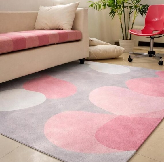 Weicher Plüsch Rosa Grauer Abstrakter Kreis Teppich, Moderner Pastellteppich