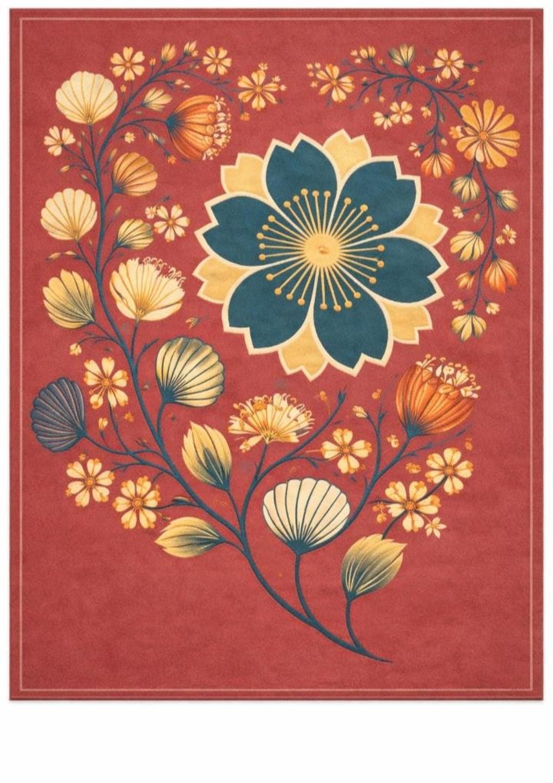 Hand Tufted Vintage Floral Area Rug, Red Botanical Carpet, Cottagecore ...