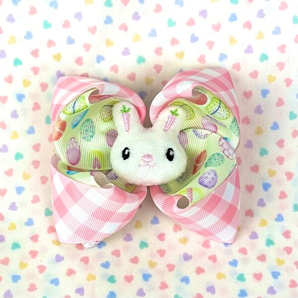 Easter Boutique hair bow. Soft embroidered center piece. ‘Pony-O’ ponytail holder - 3.5”  wide. Toddlers, girls, women’s hair accessories.