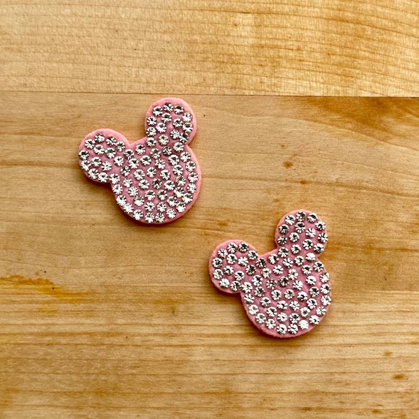 Rhinestone Appliqués - Mouse Ears - Set of 2 - Pink Felt Back - Hair Bows - Scrapbooking - Cell Phone Bling - Children’s Kids Crafts