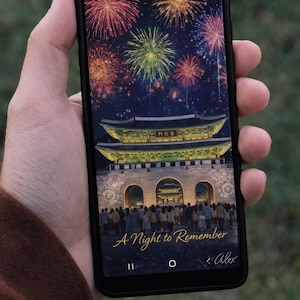 Digitalt gratulationskort och telefonbakgrund | Seoul Fireworks Kwanghwamoon | Grattis | Flerfunktionellt firandekort | Direkt nedladdning