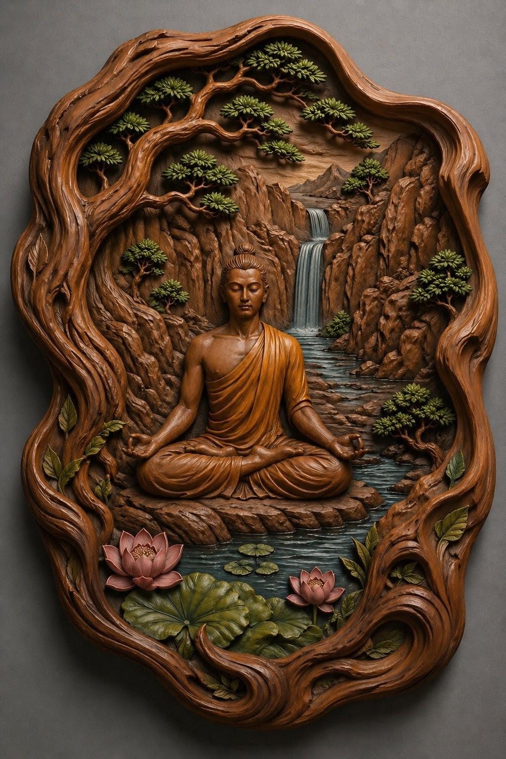 Buddha Waterfall Relief STL | CNC Wood Carving 3D Print Wall Art ...