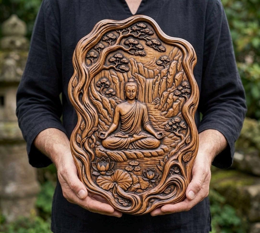 Buddha Waterfall Relief STL | CNC Wood Carving 3D Print Wall Art ...