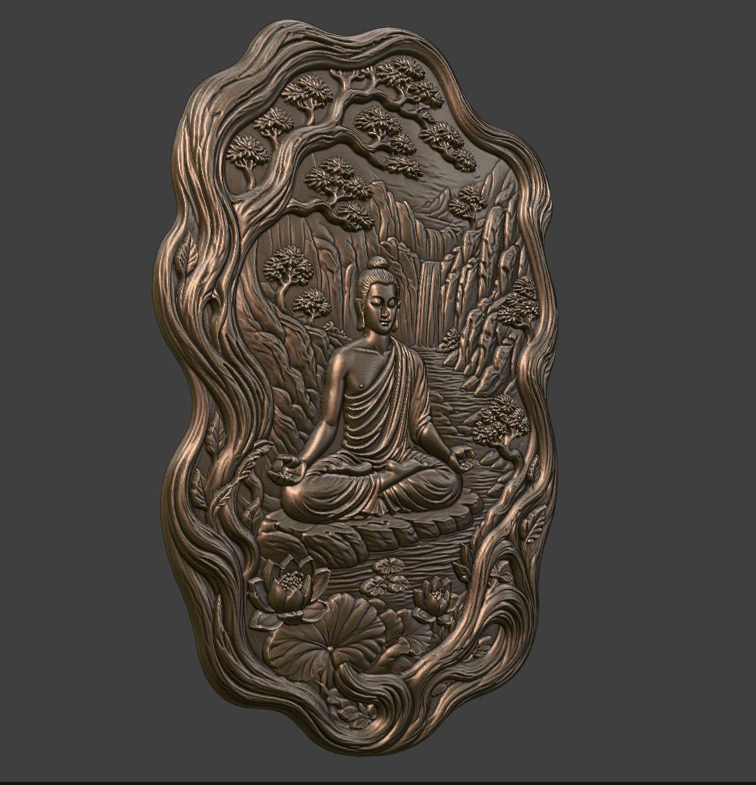 Buddha Waterfall Relief STL | CNC Wood Carving 3D Print Wall Art ...