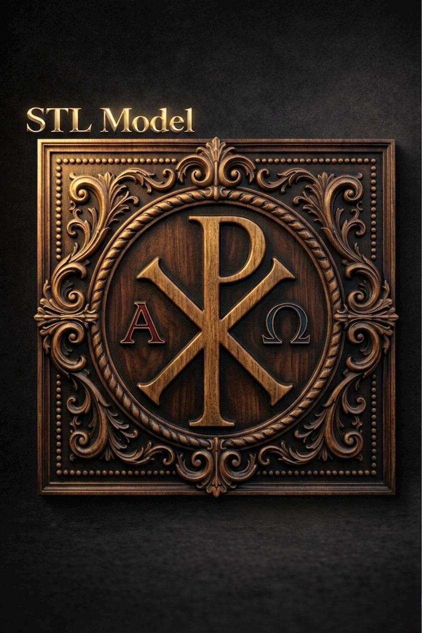Chi Rho Cross STL File | CNC Wood Carving Relief | Alpha Omega (digital ...