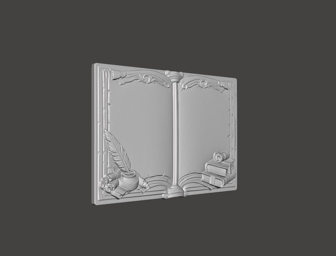 Vintage Open Book Frame STL for CNC – Decorative Quote Book Relief ...