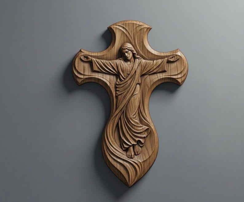 Crucified Jesus Cross STL File | 3D Relief Model for CNC & 3D Printing (Digital Download) image 1