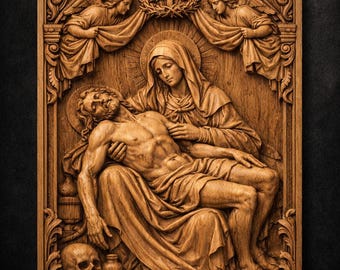 Pieta 3D Relief STL Model | Virgin Mary, Jesus CNC Carving (Digital File)