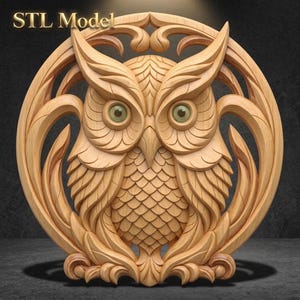 Houtreliëf uil STL | CNC 3D-model | Gesneden uilpaneel | Afdrukbaar en klaar voor router