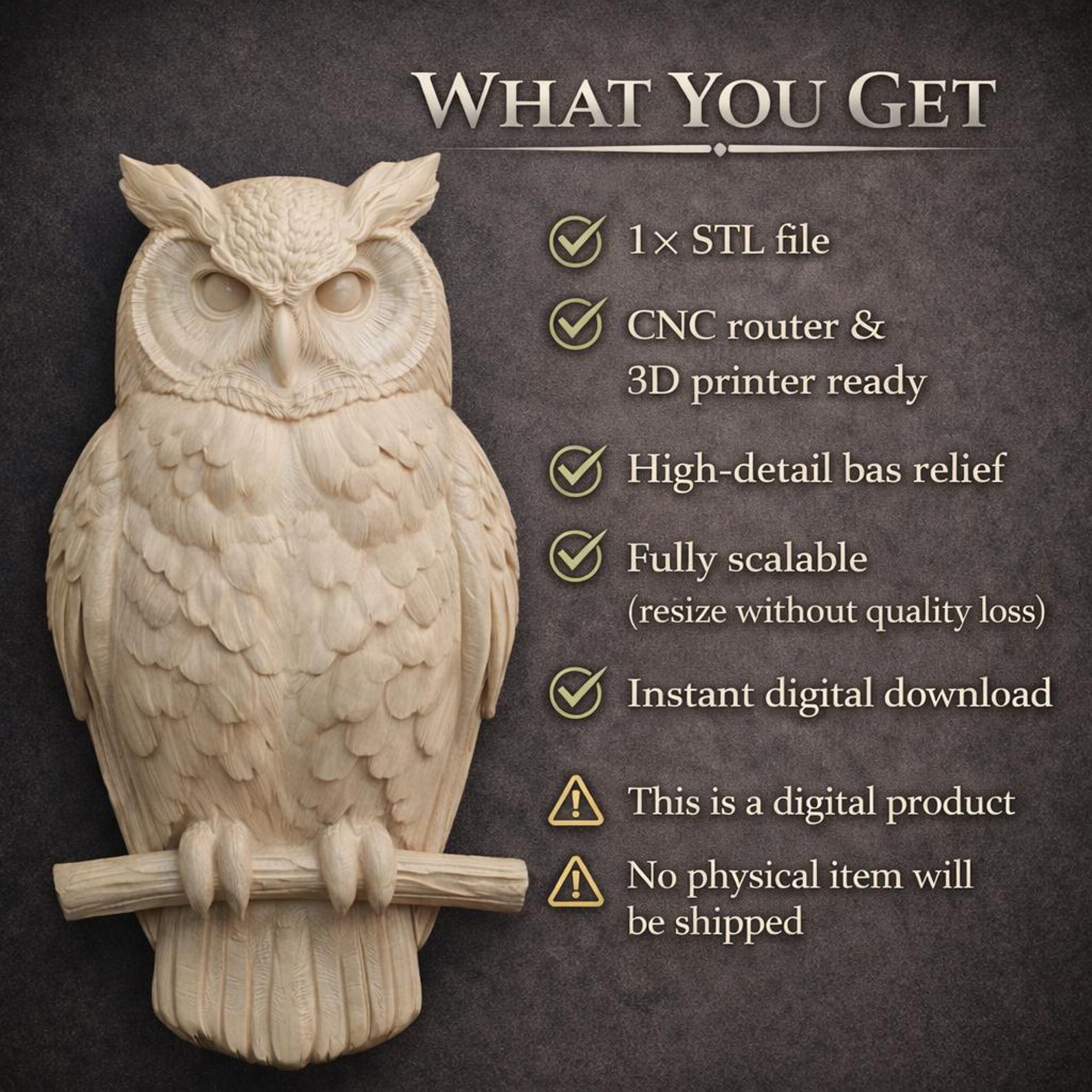Owl Relief 3D STL File for CNC Router & 3D Printing | Decorative Wall ...