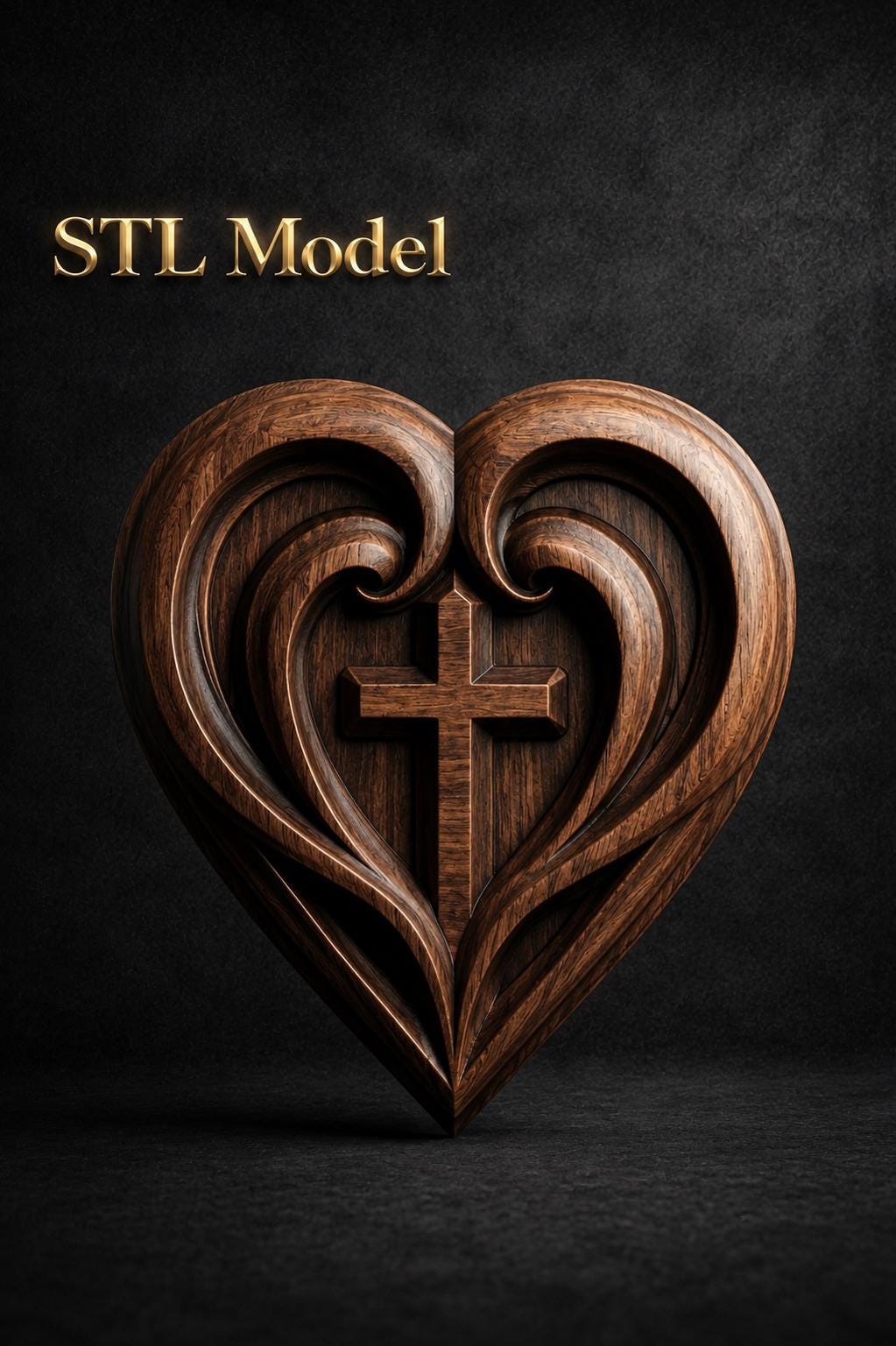 Heart Cross STL File CNC Wood Carving Relief 3D Model