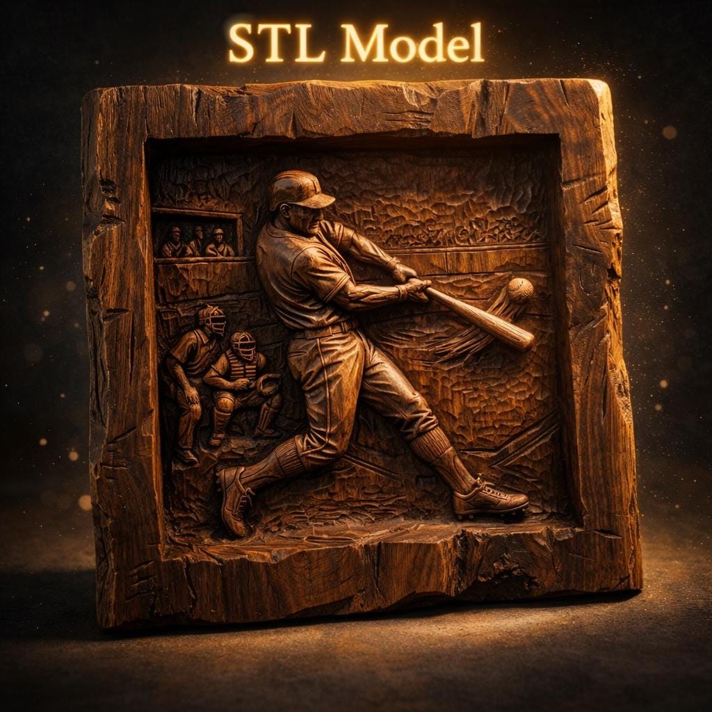 Baseball Player Relief STL | CNC Wood Carving 3D Model (digital ...