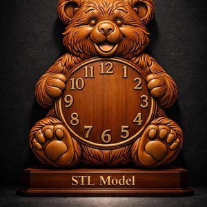 Teddy Bear Clock STL | CNC Wood Carving Model for Kids Room Wall Art