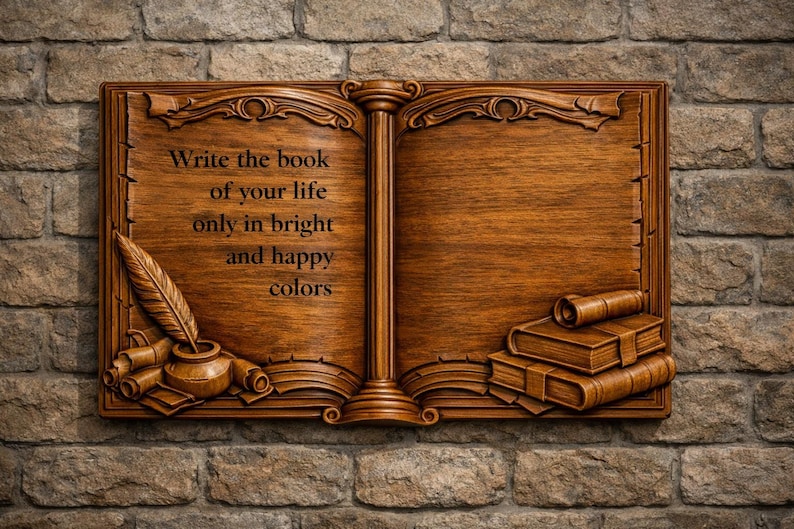 Vintage Open Book Frame STL for CNC – Decorative Quote Book Relief ...