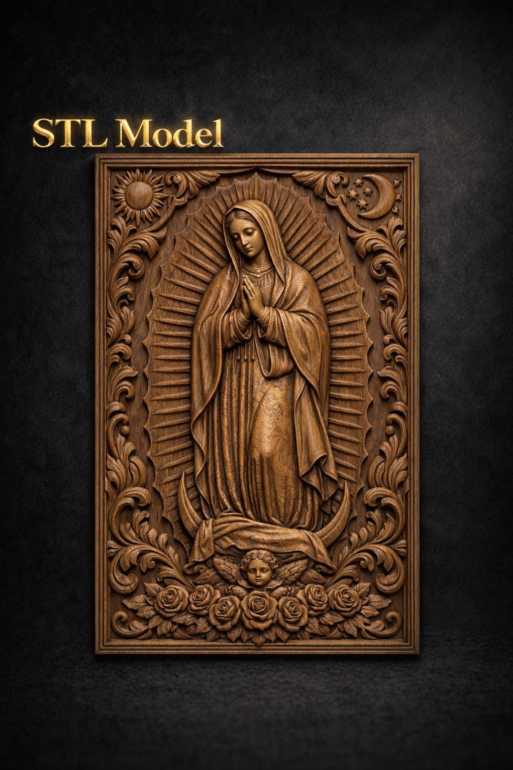Portafoglio Bifold In Pelle Uomo Con Madonna Di Guadalupe – Stile Unico, Nero, Marchio Honeywingz