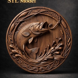 Bass Fishing STL Model | CNC Wood Carving Relief 3D File