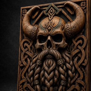 Vikingskalle Relief CNC-fil STL-modell Nordisk Väggkonst 3D-utskrift