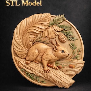 Squirrel Wood Relief Carving File | Forest Animal CNC Wall Art (STL)