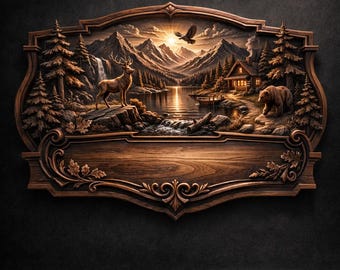 3D-STL-Datei für Holzschnitzerei „Bergwildnis“ | CNC-Relief – Digitaler Download