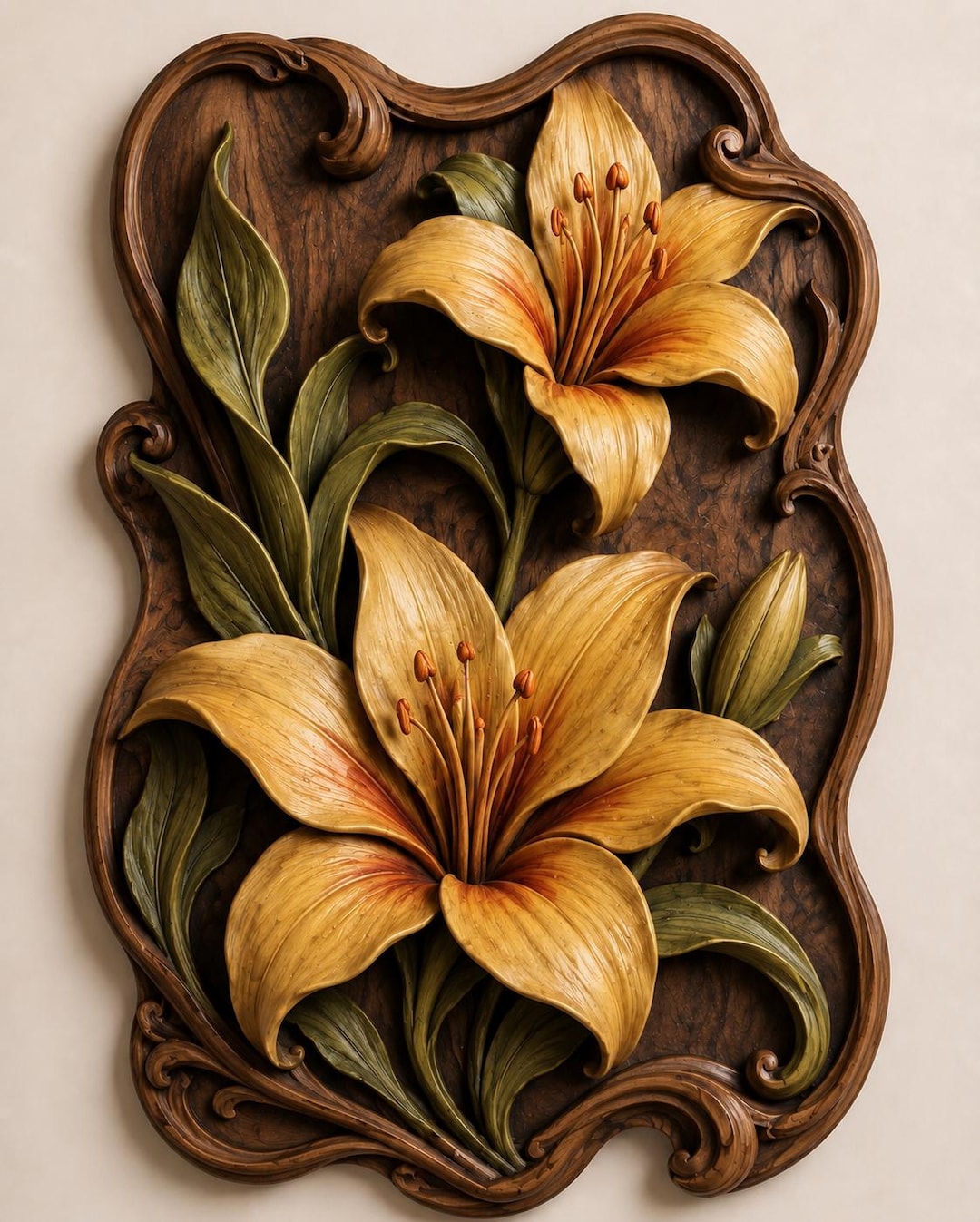 Lily Flower CNC Relief STL | Wood Carving Floral Wall Decor Router