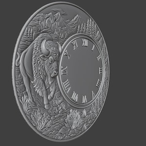 Bison Clock STL File | 3D CNC Relief Model | Wood Carving Digital Download image 4