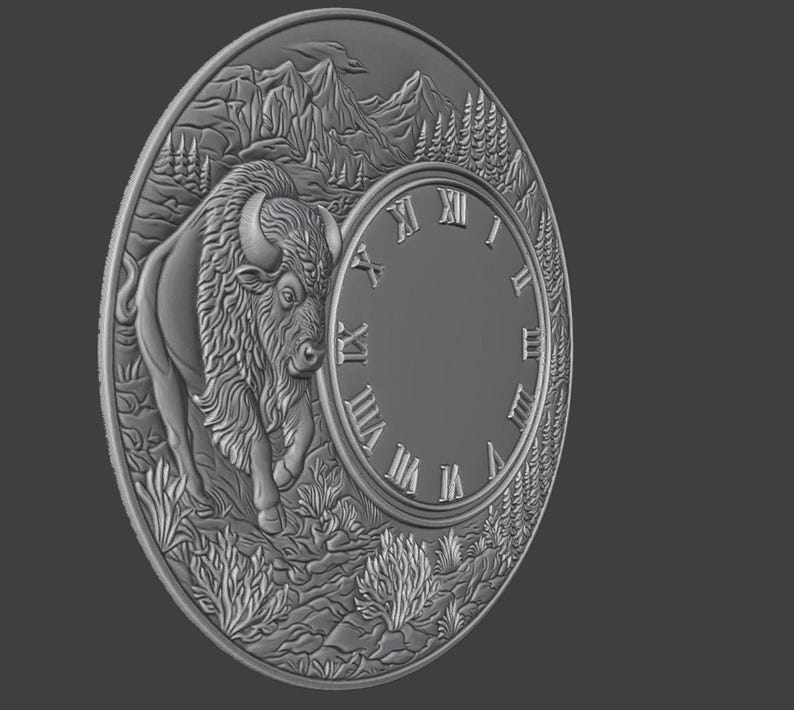 Bison Clock STL File | 3D CNC Relief Model | Wood Carving Digital Download image 4