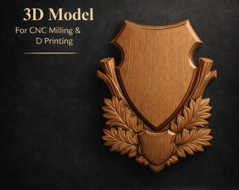 Hunting Trophy Shield STL Model, CNC Router Carved Wood Ornament (Digital Download)
