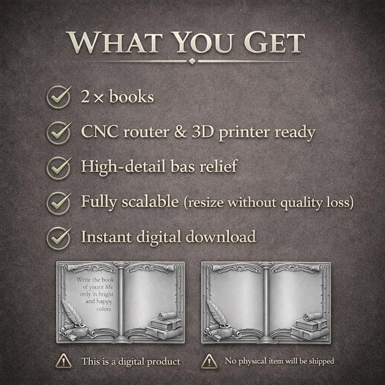Vintage Open Book Frame STL for CNC – Decorative Quote Book Relief ...