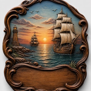 Segelschiff Leuchtturm STL | CNC 3D Modell | Ocean Relief für CNC & 3D Druck