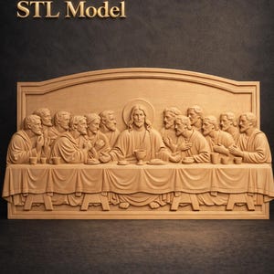Relieve 3D de La Última Cena STL para fresadora CNC e impresión 3D / Bajorrelieve de arte mural religioso