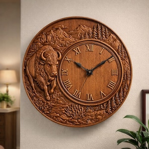 Bison Clock STL File | 3D CNC Relief Model | Wood Carving Digital Download image 2