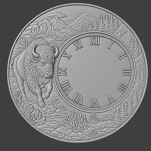 Bison Clock STL File | 3D CNC Relief Model | Wood Carving Digital Download image 3