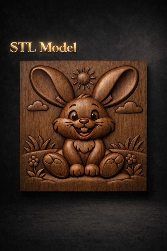 Bunny CNC Relief STL File | Easter Wood Carving Model (Digital Download)