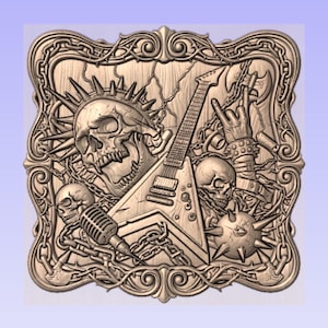Skull Guitar 3D Relief STL | CNC Wood Carving Model, Rock Gothic Decor image 7