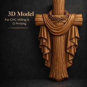 Arquivo STL 3D da Cruz Cristã de Madeira – Pano Drapeado e Coroa de Espinhos