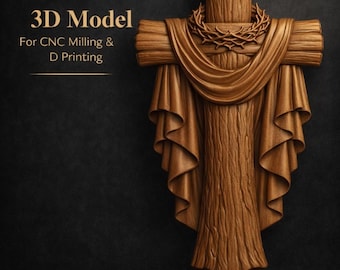 Christian Wooden Cross 3D STL File – Draped Cloth & Crown of Thorns