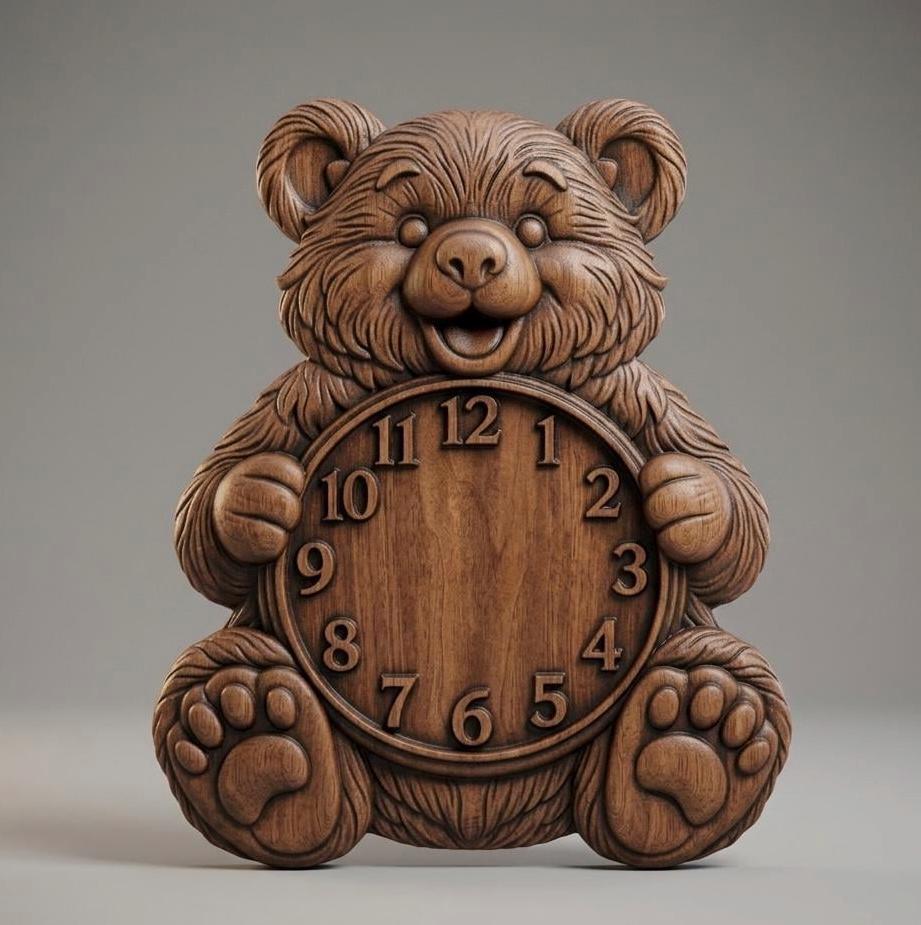 Teddy Bear Clock STL | CNC Wood Carving Model for Kids Room Wall Art - Etsy