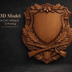 Hunting Trophy Shield 3D STL Model for CNC Router,Carved Wood Ornament Digital Download