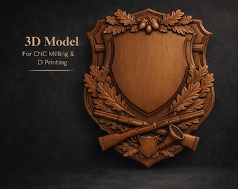 Hunting Trophy Shield 3D STL Model for CNC Router,Carved Wood Ornament Digital Download