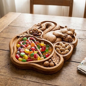 Squirrel Snack Tray CNC STL File Candy Bowl Wood Carving 3D Print