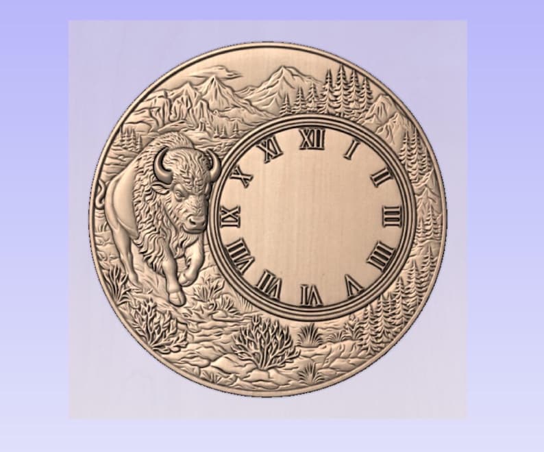 Bison Clock STL File | 3D CNC Relief Model | Wood Carving Digital Download image 7