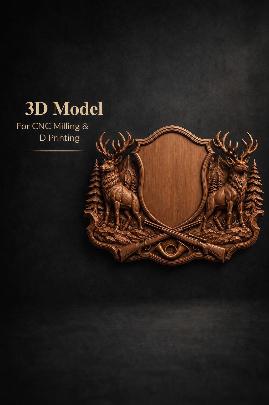 Deer Hunting Trophy Shield CNC 3D Print STL Wildlife Wall Plaque