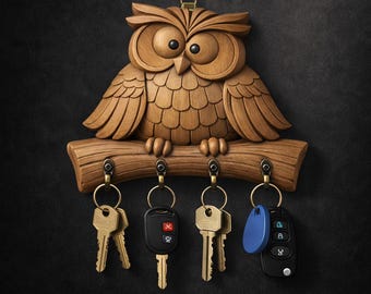 Owl Key Holder STL File | 3D Printable CNC Relief Digital Download